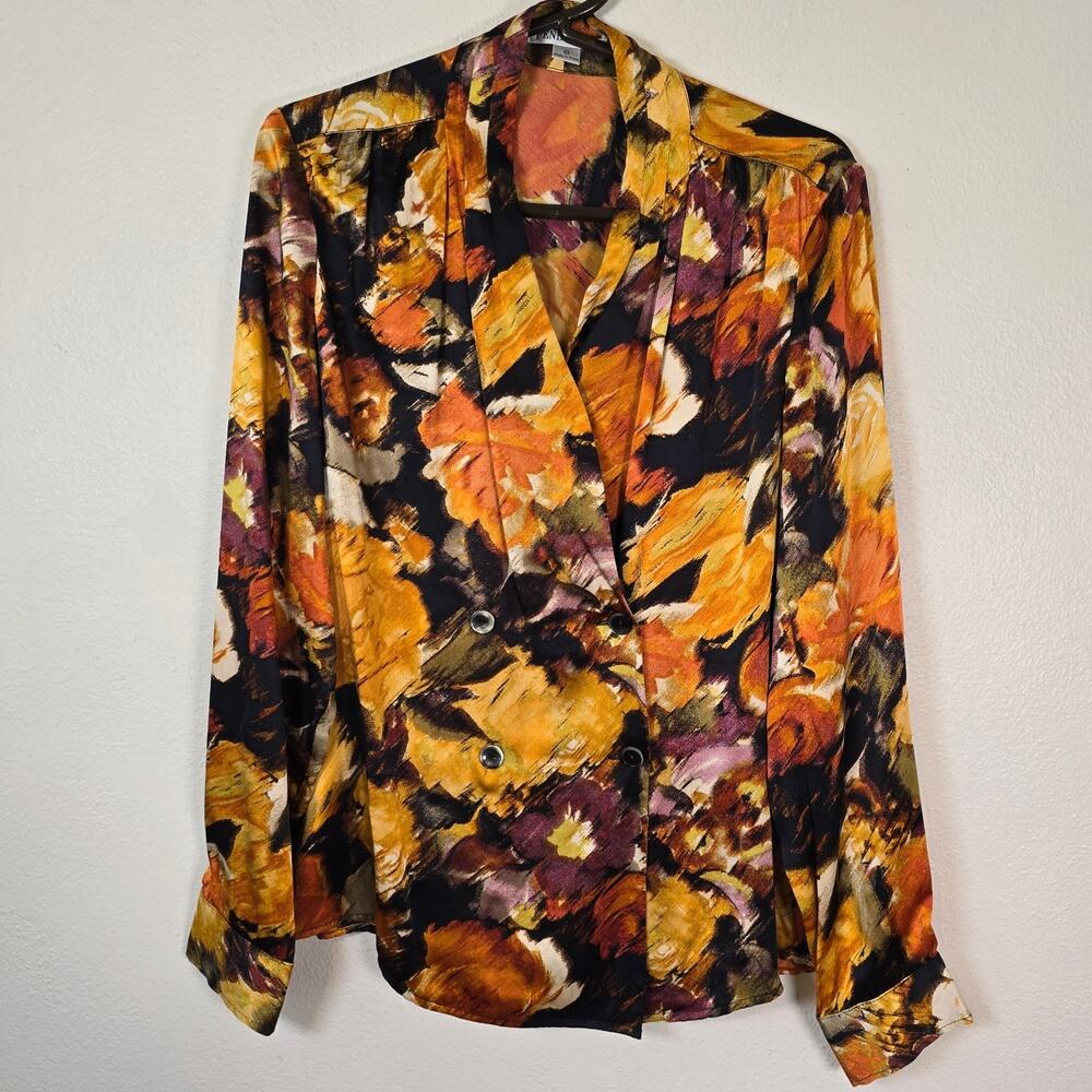Pendleton Silk Blouse Womens 10 Autumn Shades Watercolor Floral Career Chic Boho